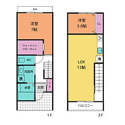 riverside terrace 1階2LDKの間取り