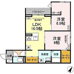 トゥトゥアジュール 2LDKの間取図画像
