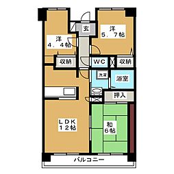 バルコン・ブラン淵野辺 2SLDKの間取図画像