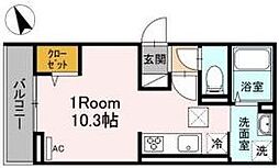 アンジュール北町 3階ワンルームの間取り