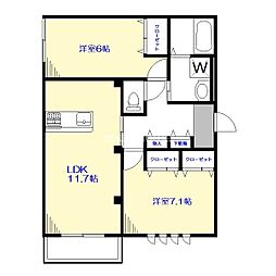 Le Coeur都立大学B棟 2LDKの間取図画像