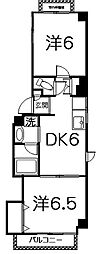 洗足池パインマンション 2DKの間取図画像