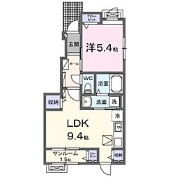 プリマ オランジェ 1LDKの間取図画像