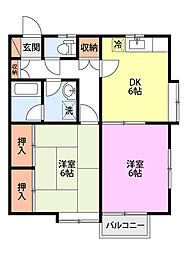メイプル福山A棟 2DKの間取図画像