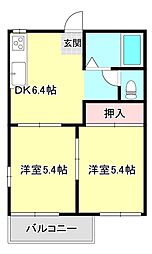 岩畑ハイツ1 2DKの間取図画像