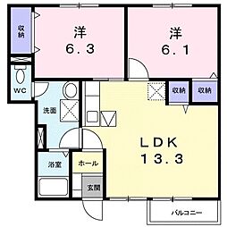 プロムナード壱番館 2LDKの間取図画像
