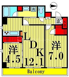 JR常磐線 亀有駅 徒歩8分の賃貸マンション 7階2LDKの間取り