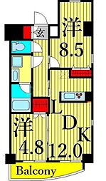 スカイグランデ日暮里 2LDKの間取図画像