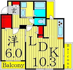 オータム・マウンテン三番館 1LDKの間取図画像