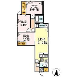 UP GOD HORIKIRI 3LDKの間取図画像