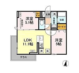 カサベルテ鹿骨 2LDKの間取図画像