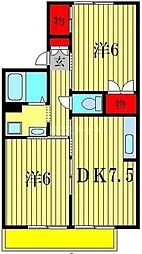 カネダイハウス3 2DKの間取図画像