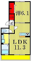 クヴァルチーラ奥戸 1LDKの間取図画像