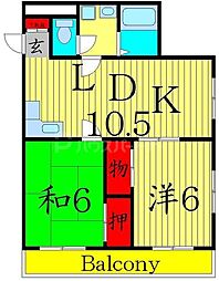 リバーサイドホシノ 2LDKの間取図画像