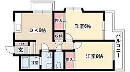 ライフ新緑 2DKの間取図画像
