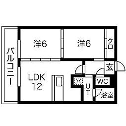 グリーンハイツ名東 2DKの間取図画像