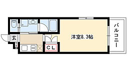 アールズコート明が丘 1Kの間取図画像