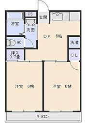 佐藤第一ビル 2DKの間取図画像