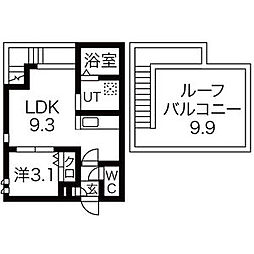 グランティック栄生駅前 1LDKの間取図画像