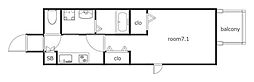 パルティール植田 1Kの間取図画像