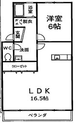 ピアネーズ上社2棟 1LDKの間取図画像
