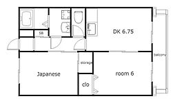 エムズハウス八社 2DKの間取図画像