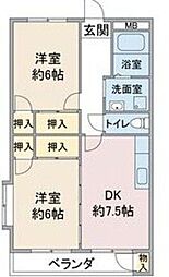 コーポ山の手 2DKの間取図画像
