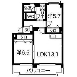 シャインスマイリー 2LDKの間取図画像