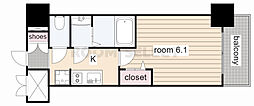 プレサンスTHEMOTOYAMA 1Kの間取図画像