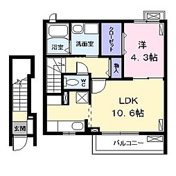 楓 1LDKの間取図画像