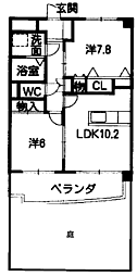 アベニュー大針 2DKの間取図画像