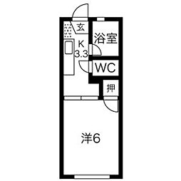 トムソーヤ 1Kの間取図画像