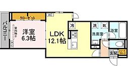アルドゥール 1LDKの間取図画像