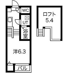 ハーモニーテラス十番2 1Kの間取図画像