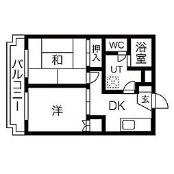 アニバーサリーE棟 2DKの間取図画像