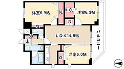 フォンターナ名昭 3LDKの間取図画像