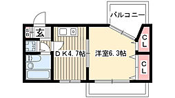 プロクシィスクエア宝ケ丘 1DKの間取図画像