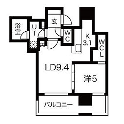 ローレルタワー名古屋栄 1LDKの間取図画像