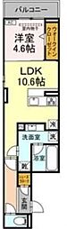 ルサンティエ本郷 1LDKの間取図画像