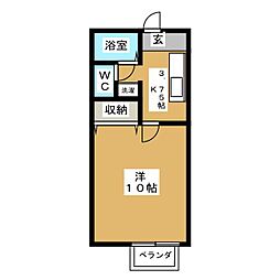 カーサ・ベーネ 1Kの間取図画像