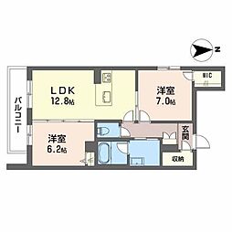 シャーメゾン陽山 3階2LDKの間取り