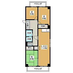 原田ビル 3LDKの間取図画像