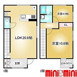 名古屋市千種区萱場2丁目タウンハウス 2LDKの間取図画像