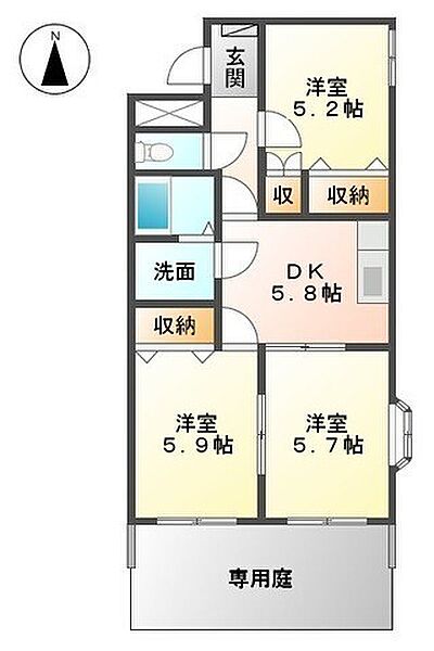 ロスロリエンＢ棟 ｜愛知県海部郡大治町大字西條字殿池(賃貸マンション3DK・1階・51.71㎡)の写真 その2