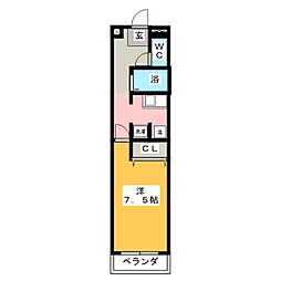 クレスト岩塚 1Kの間取図画像