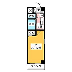 キャッスル 1Kの間取図画像