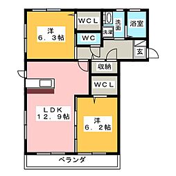 サンセール香取 2LDKの間取図画像