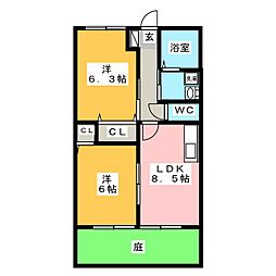 ハイツ沙羅 2LDKの間取図画像