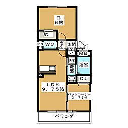 アビタシオン 1SLDKの間取図画像