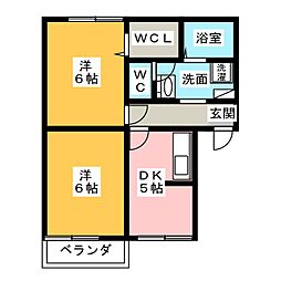 ハイホームサンタムール 2階2DKの間取り